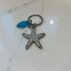 Luke Adam’s Glass Pewter Starfish Keychain with Blue Sea Glass